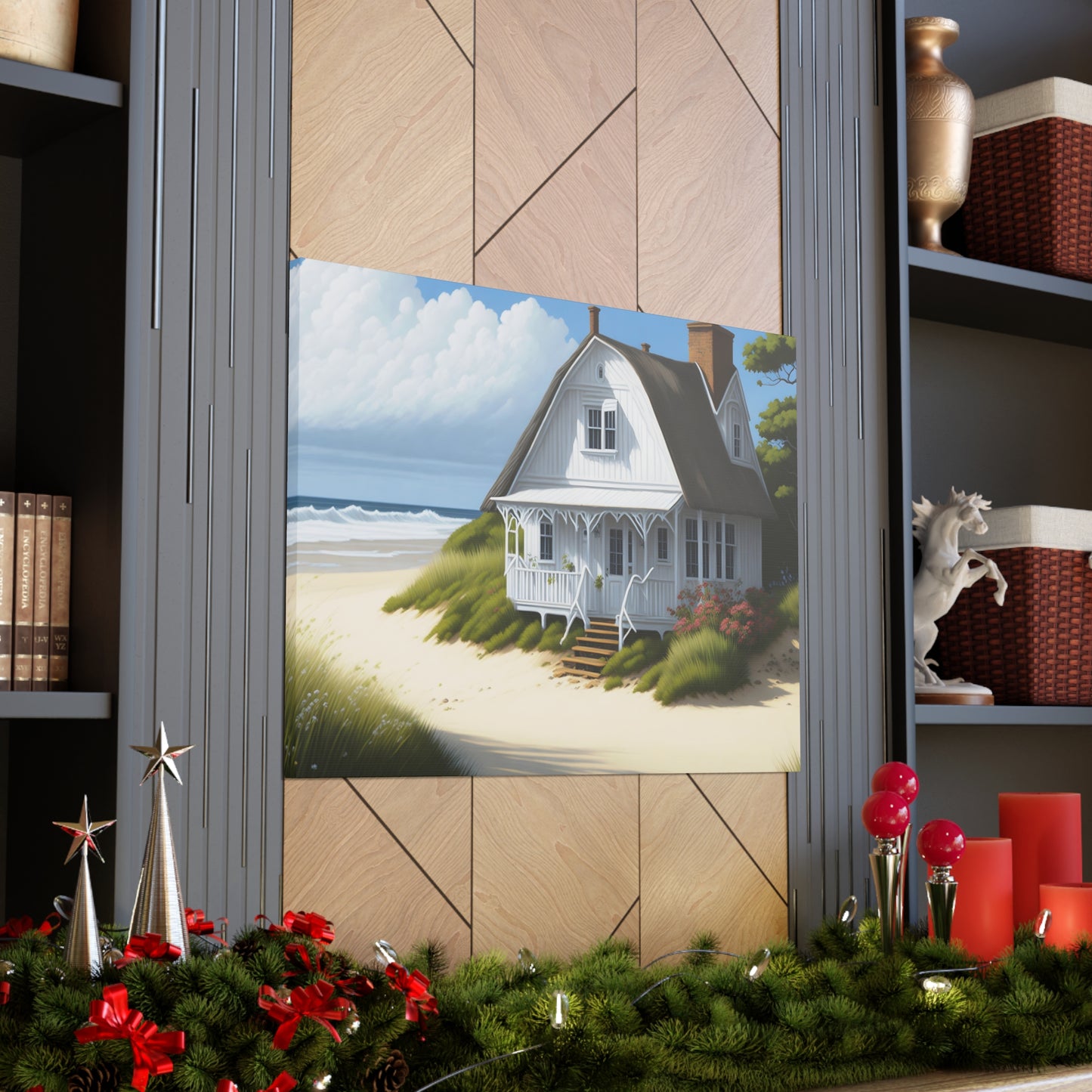 Coastal Retreat: Beach Cottage Canvas Wrap, Idyllic Coastal Landscapes, Serene Ocean Views, and Beachside Escapes.