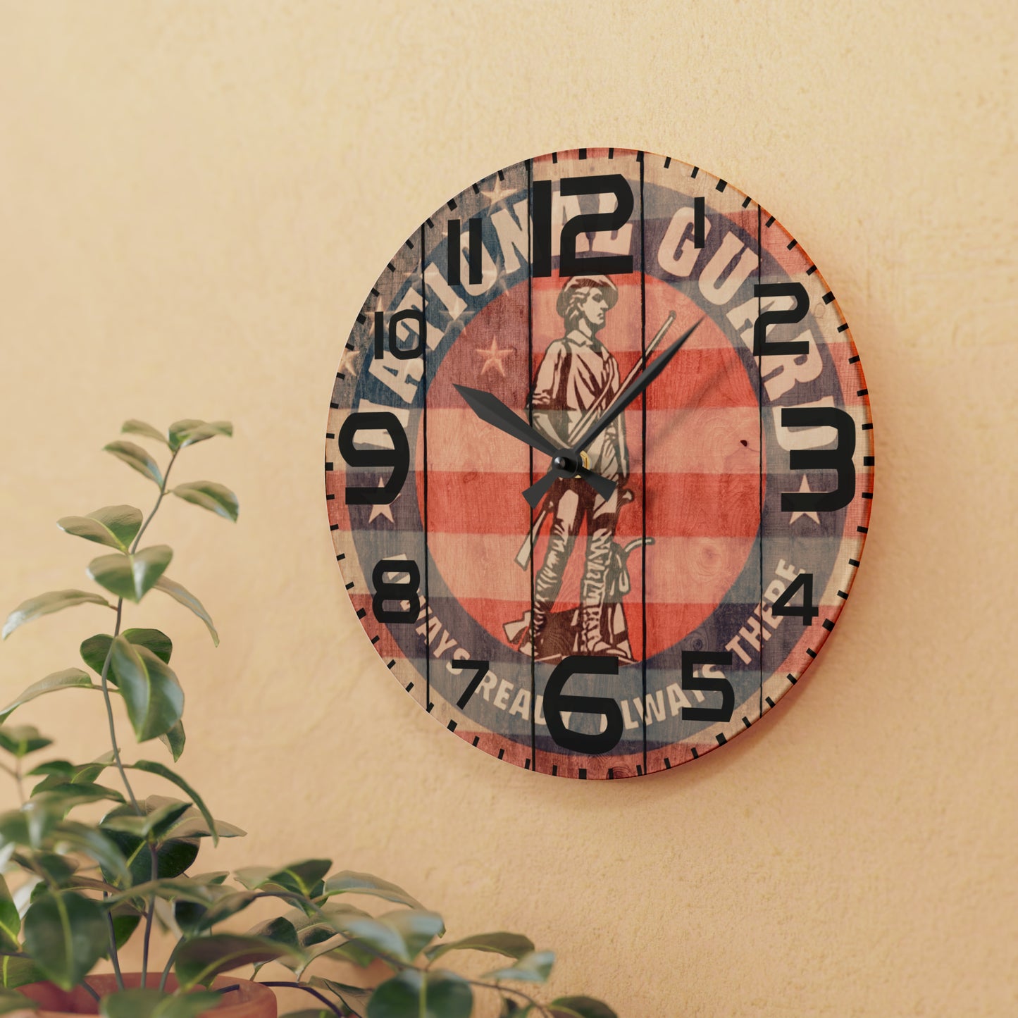 Unique National Guard Wall Clock - Faded US Flag & Logo - Perfect Military Home Decor - Choose from 3 Sizes and 2 Shapes!