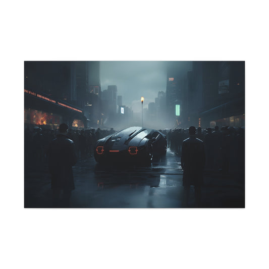 Cyberpunk Cityscape Art Print - Dark Dystopian Street Scene with Fog and Rain - Futuristic Wall Decor - Sci-Fi Enthusiast Gift