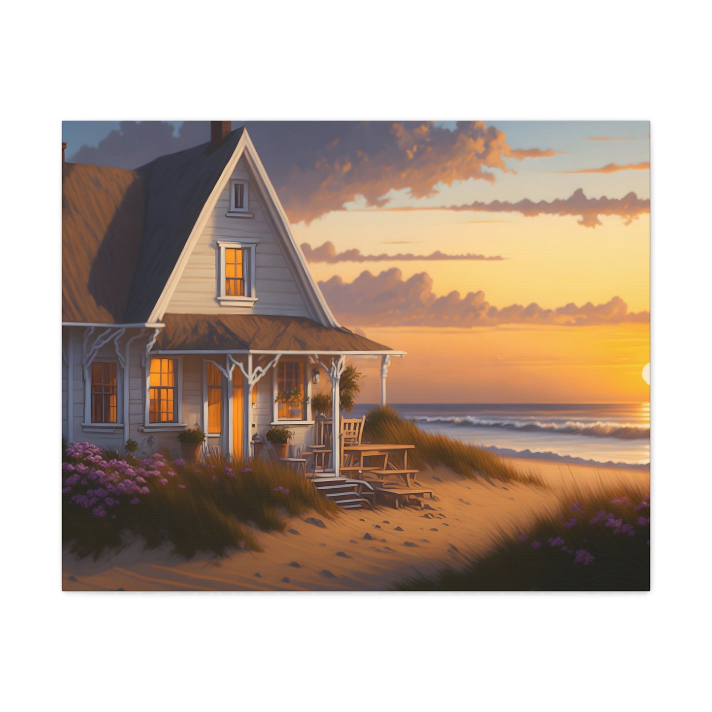 Coastal Retreat: Beach Cottage Canvas Wrap, Idyllic Coastal Landscapes, Serene Ocean Views, and Beachside Escapes Canvas Wrap Art