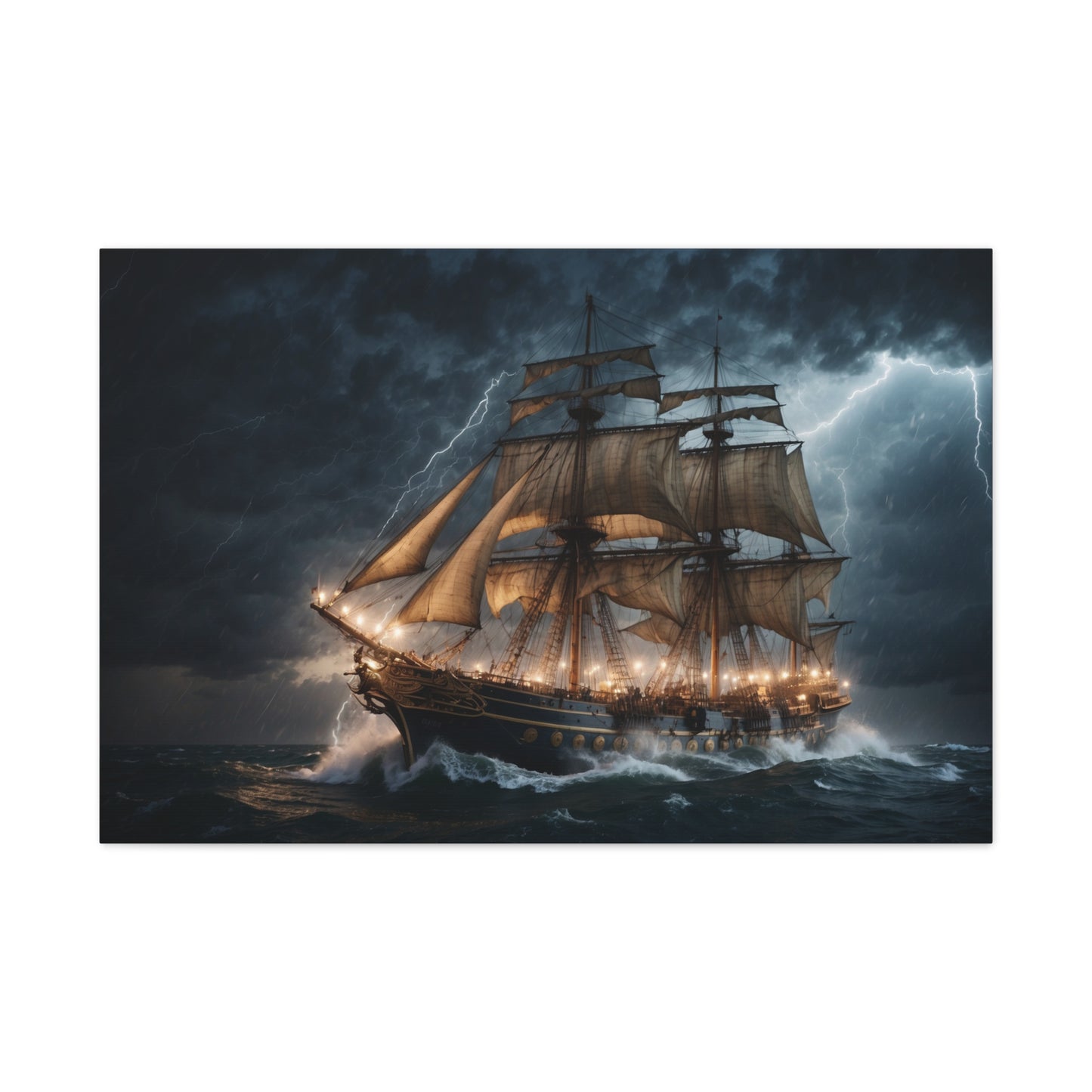 Majestic Tall Ship in Strom - Nautical Canvas Wrap, Ocean Dramatic Scene for Home Decor, Unique Sailor Fathers Day Gift