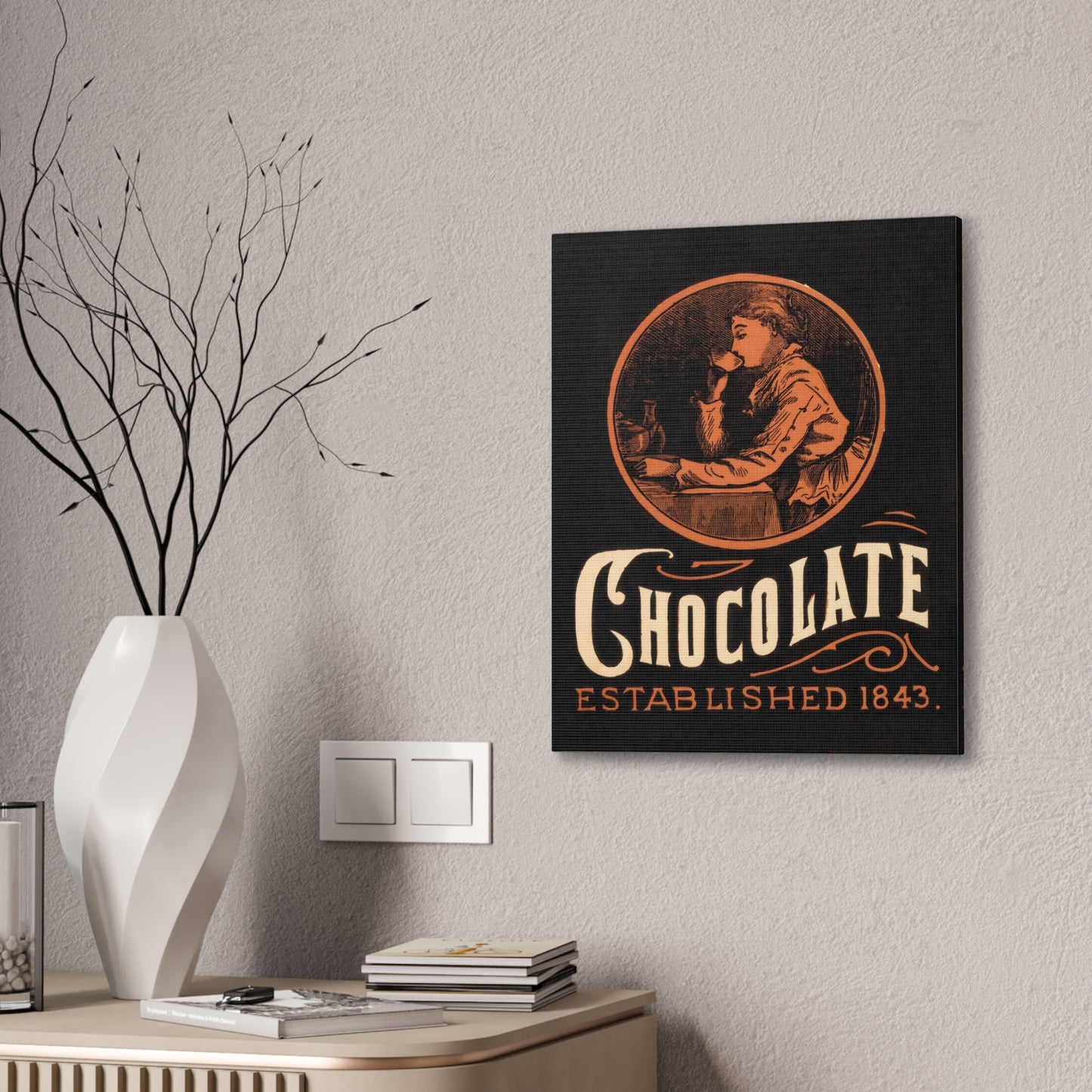 Vintage Chocolate Ad Canvas Print, 1843 Victorian Woman Poster, Retro Kitchen Wall Art, Unique Housewarming Gift, Chocolat Lovers