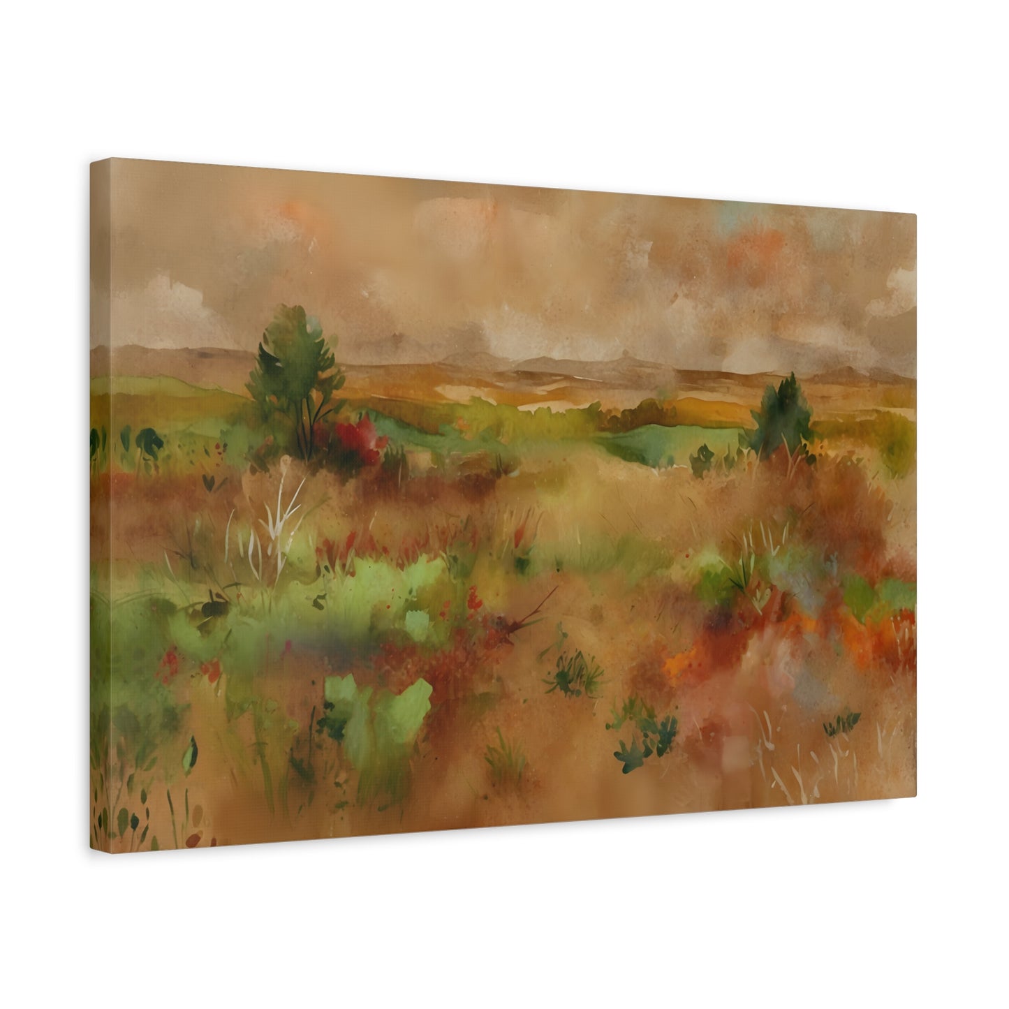 Autumn Meadow Watercolor Art Print, Large Canvas Wall Decor, Serene Landscape Painting, Nature-Inspired Home Decor, Multiple Sizes