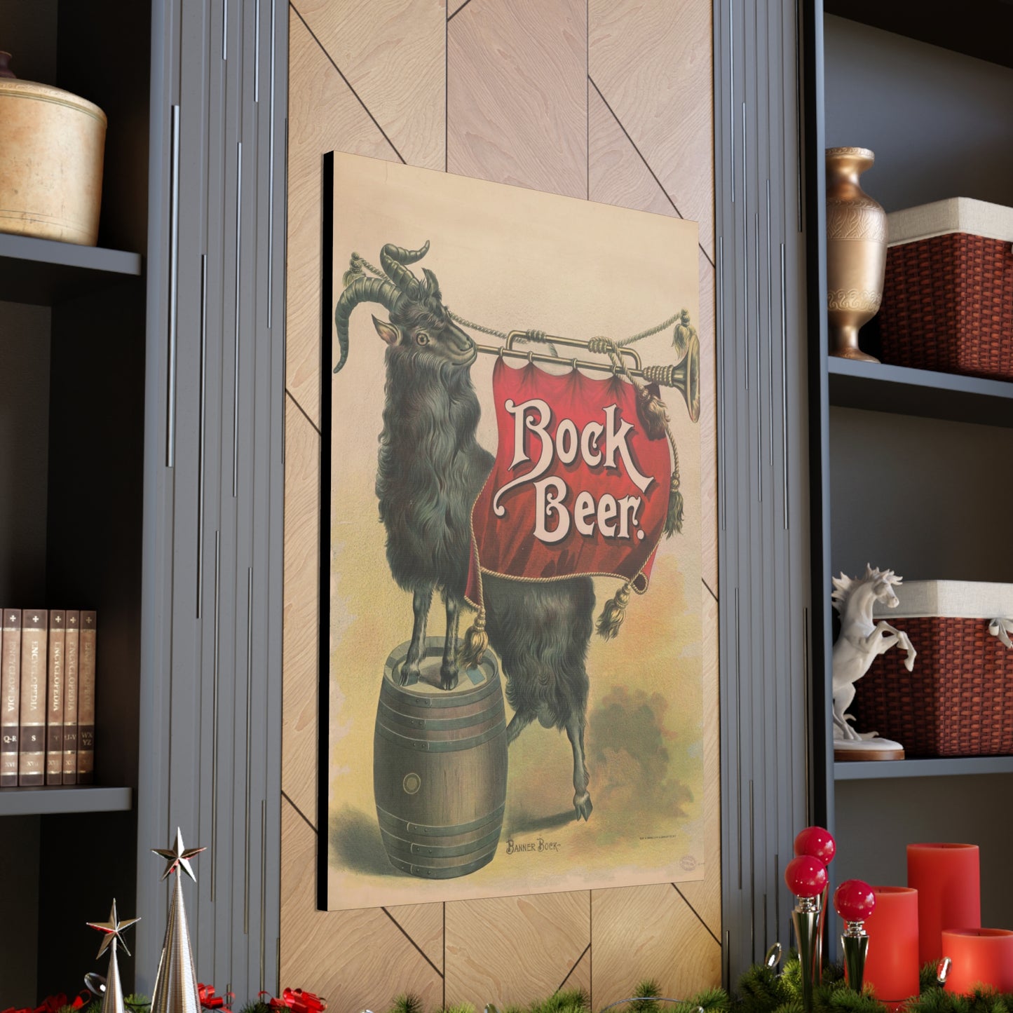 Bock Beer Vintage Art Advertisement, Prefect for the Bar, or the Man, Cave Canvas Gallery Wraps