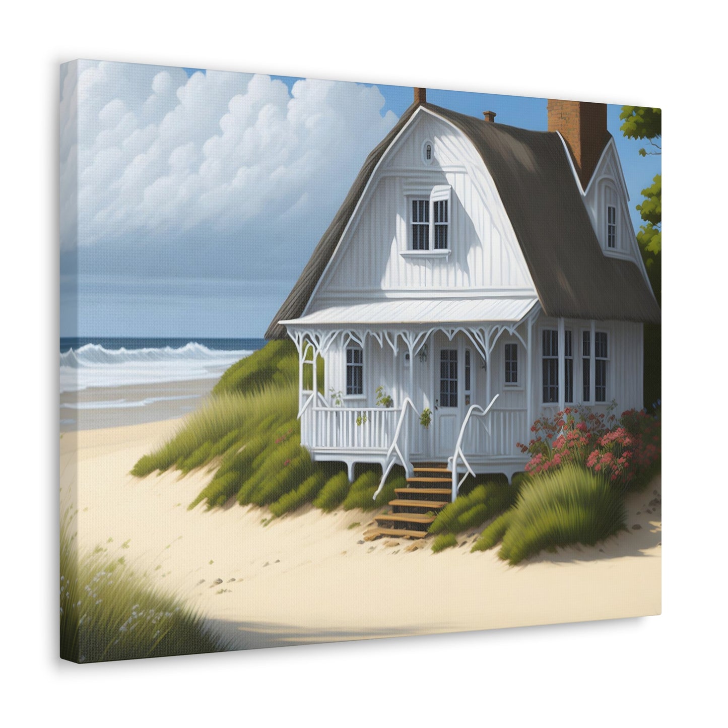 Coastal Retreat: Beach Cottage Canvas Wrap, Idyllic Coastal Landscapes, Serene Ocean Views, and Beachside Escapes.