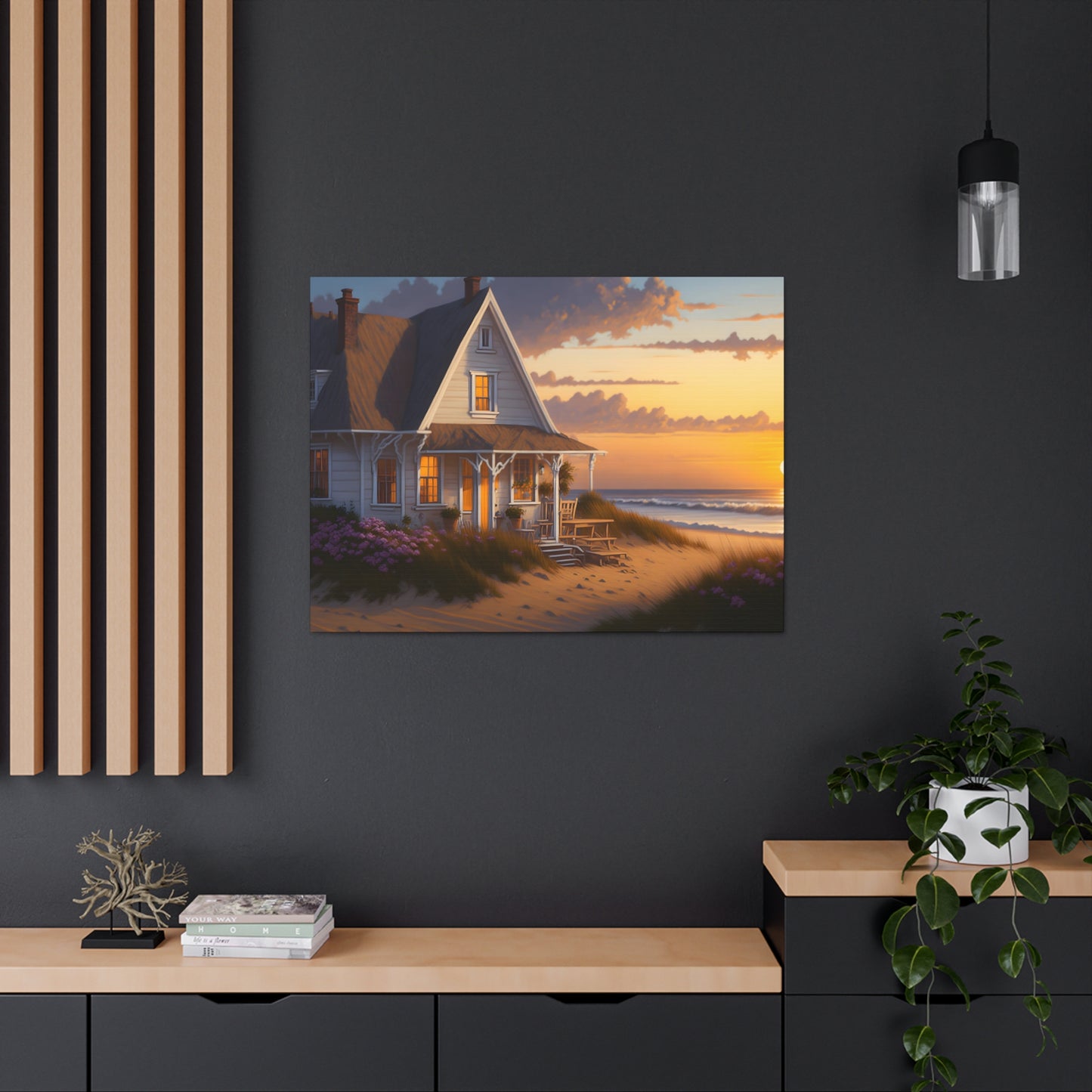 Coastal Retreat: Beach Cottage Canvas Wrap, Idyllic Coastal Landscapes, Serene Ocean Views, and Beachside Escapes Canvas Wrap Art