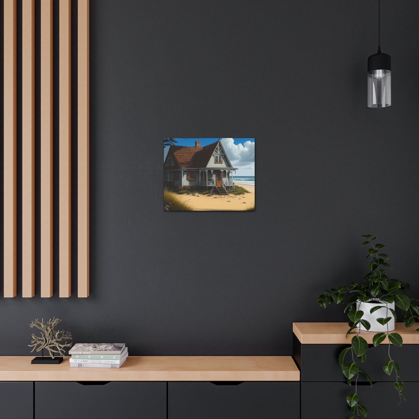 Coastal Retreat: Beach Cottage Canvas Wrap, Idyllic Coastal Landscapes, Serene Ocean Views, and Beachside Escapes, Sand Beaches.