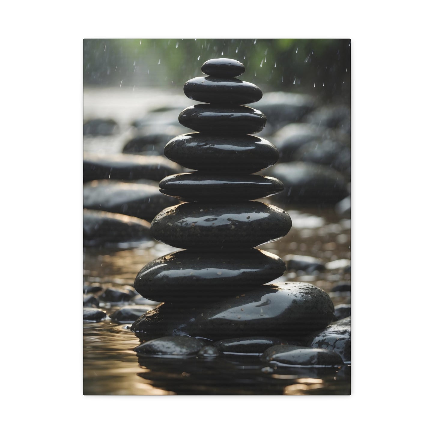 Zen Stone Stack Canvas Print - Tranquil River Rock Art, Mindfulness Meditation Wall Decor, Serene Spa Ambience, 8x10 to 32x48 Sizes