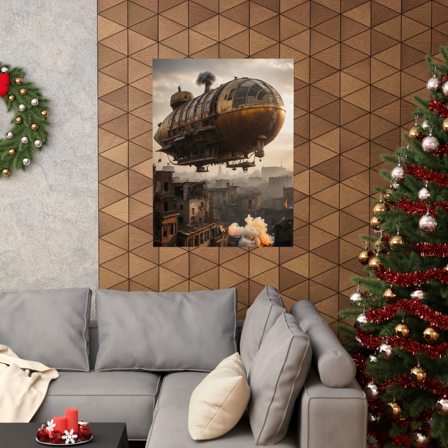 Steampunk Airship Poster - Rustic Dystopian Landscape Art Print - Wall Decor for Sci-Fi Enthusiasts - Great Gaming Room Decor