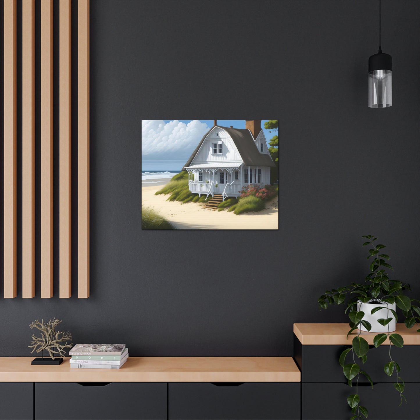 Coastal Retreat: Beach Cottage Canvas Wrap, Idyllic Coastal Landscapes, Serene Ocean Views, and Beachside Escapes.