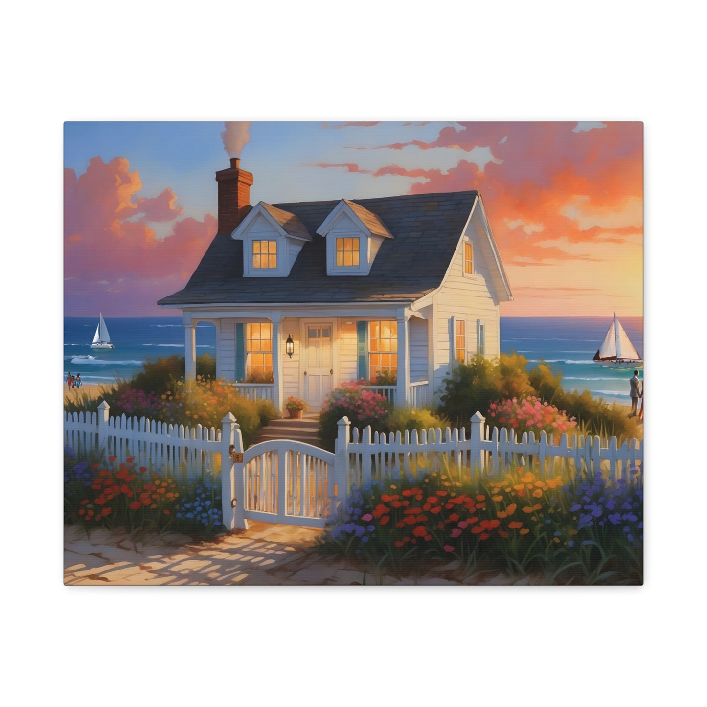 Sunset Beach Cottage Canvas Print | Coastal Wall Art | Six Sizes Available | Perfect for Home Décor | Ocean Painting | Seaside Retreat