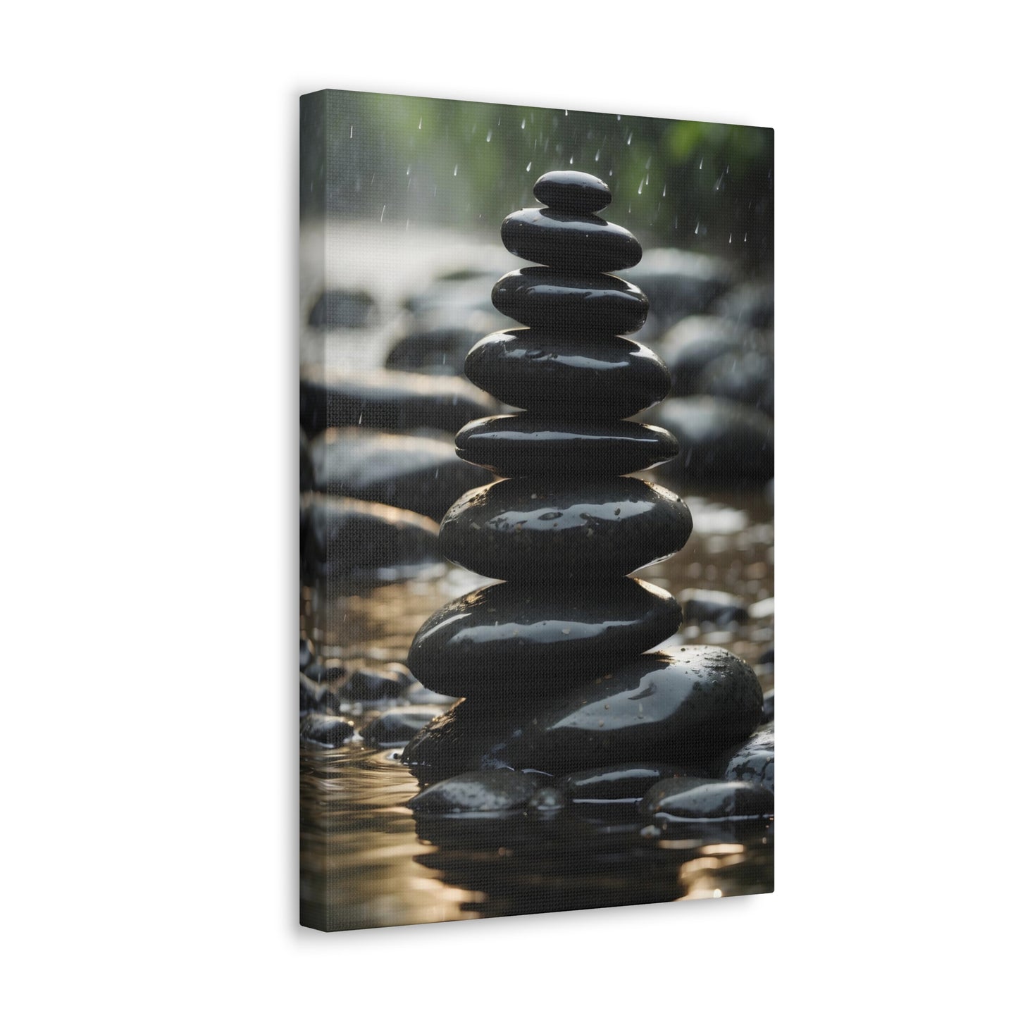 Zen Stone Stack Canvas Print - Tranquil River Rock Art, Mindfulness Meditation Wall Decor, Serene Spa Ambience, 8x10 to 32x48 Sizes