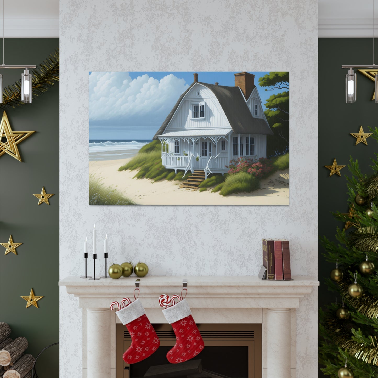 Coastal Retreat: Beach Cottage Canvas Wrap, Idyllic Coastal Landscapes, Serene Ocean Views, and Beachside Escapes.