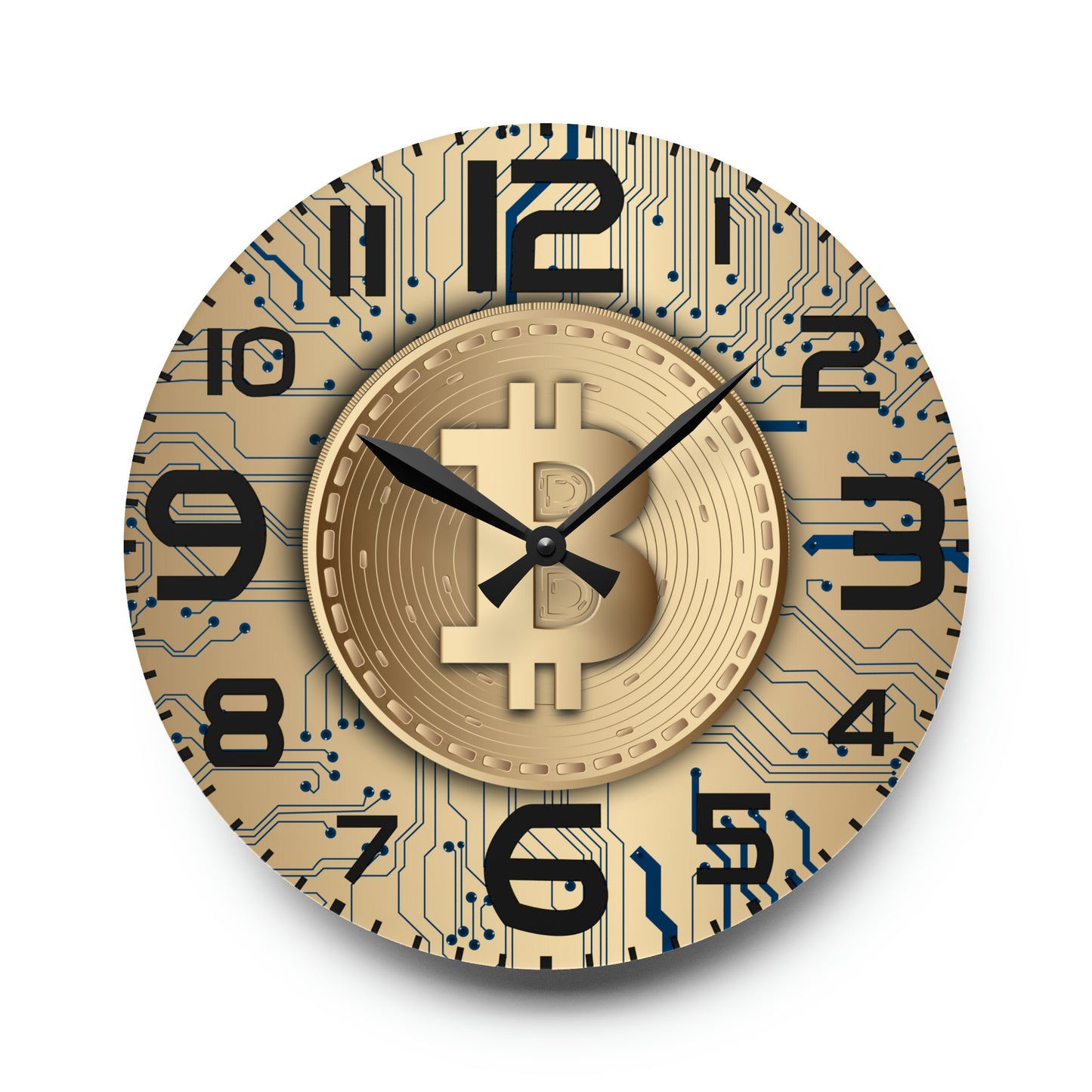 Gold Bitcoin Wall Clock, Contemporary Design in Multiple Sizes/Shapes, Functional Tech Decor, Great Gift for Bitcoin Traders