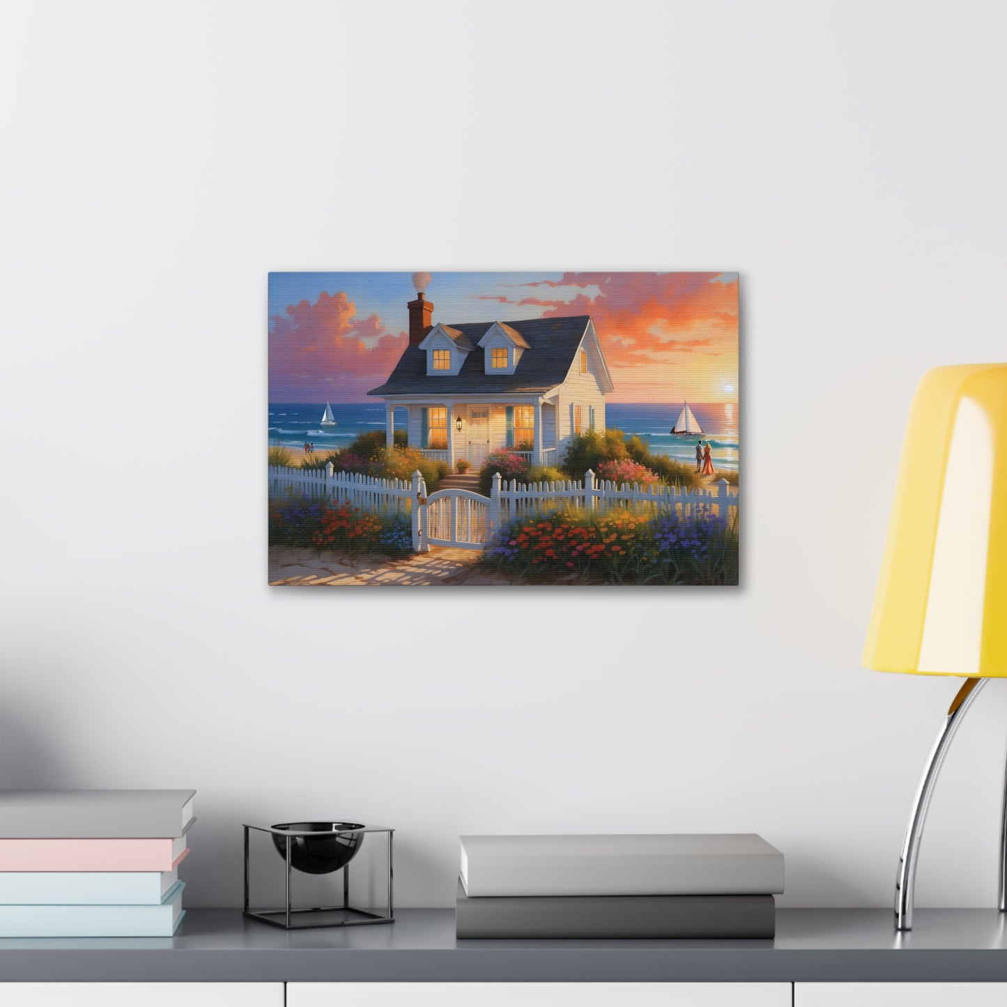 Sunset Beach Cottage Canvas Print | Coastal Wall Art | Six Sizes Available | Perfect for Home Décor | Ocean Painting | Seaside Retreat