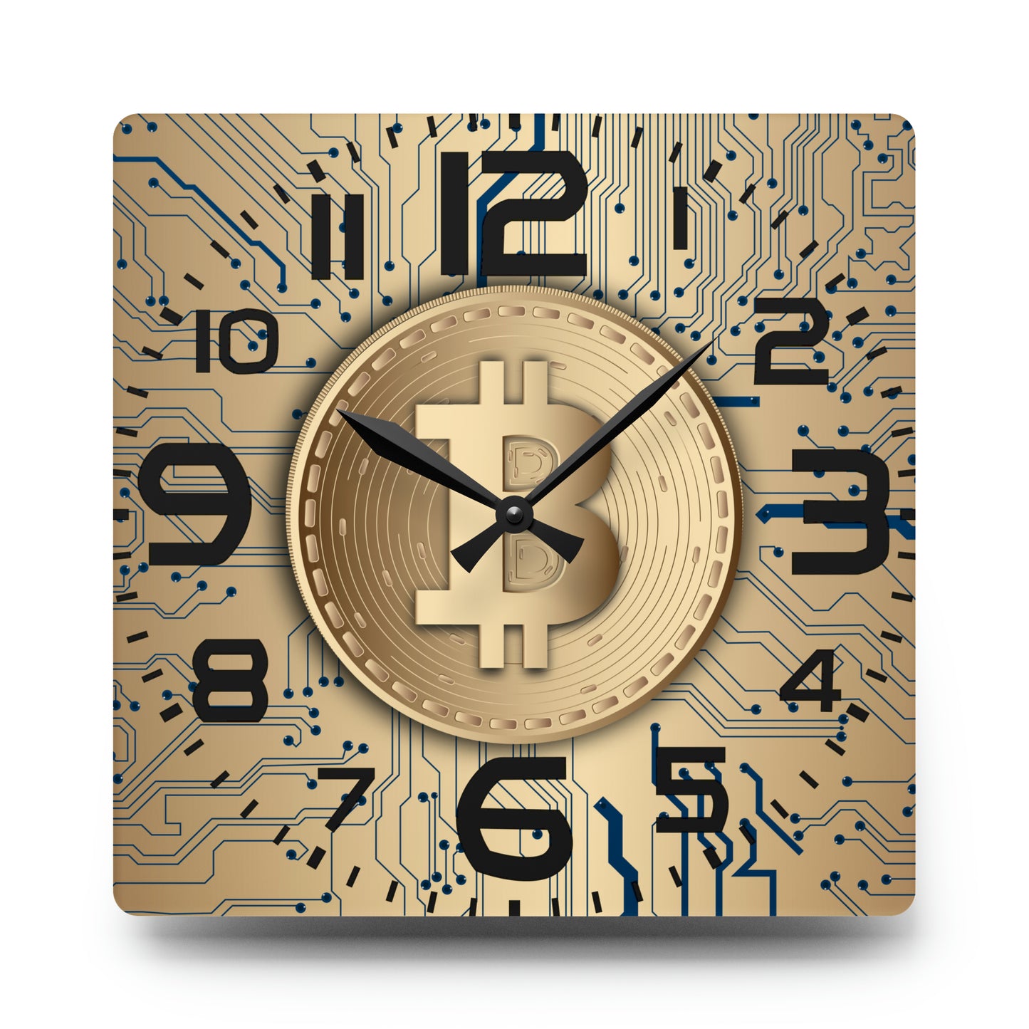 Gold Bitcoin Wall Clock, Contemporary Design in Multiple Sizes/Shapes, Functional Tech Decor, Great Gift for Bitcoin Traders