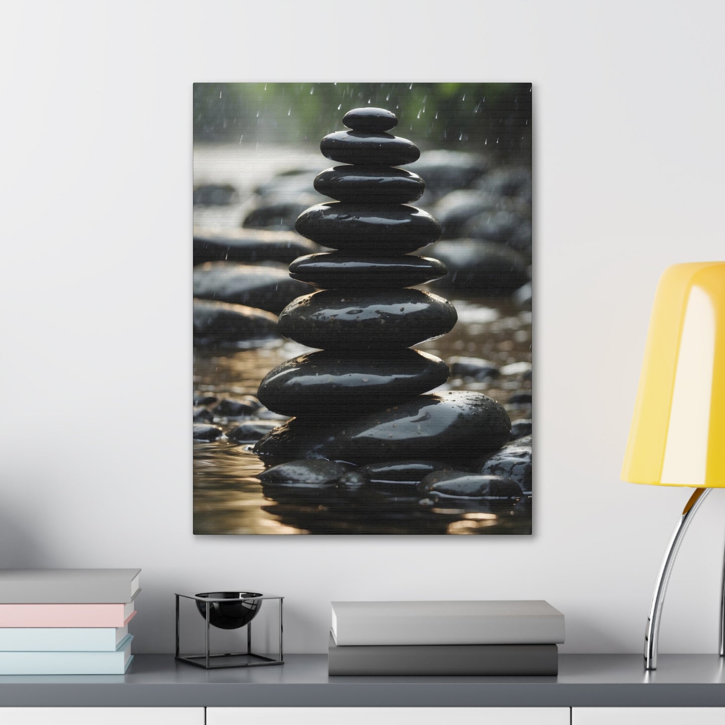 Zen Stone Stack Canvas Print - Tranquil River Rock Art, Mindfulness Meditation Wall Decor, Serene Spa Ambience, 8x10 to 32x48 Sizes