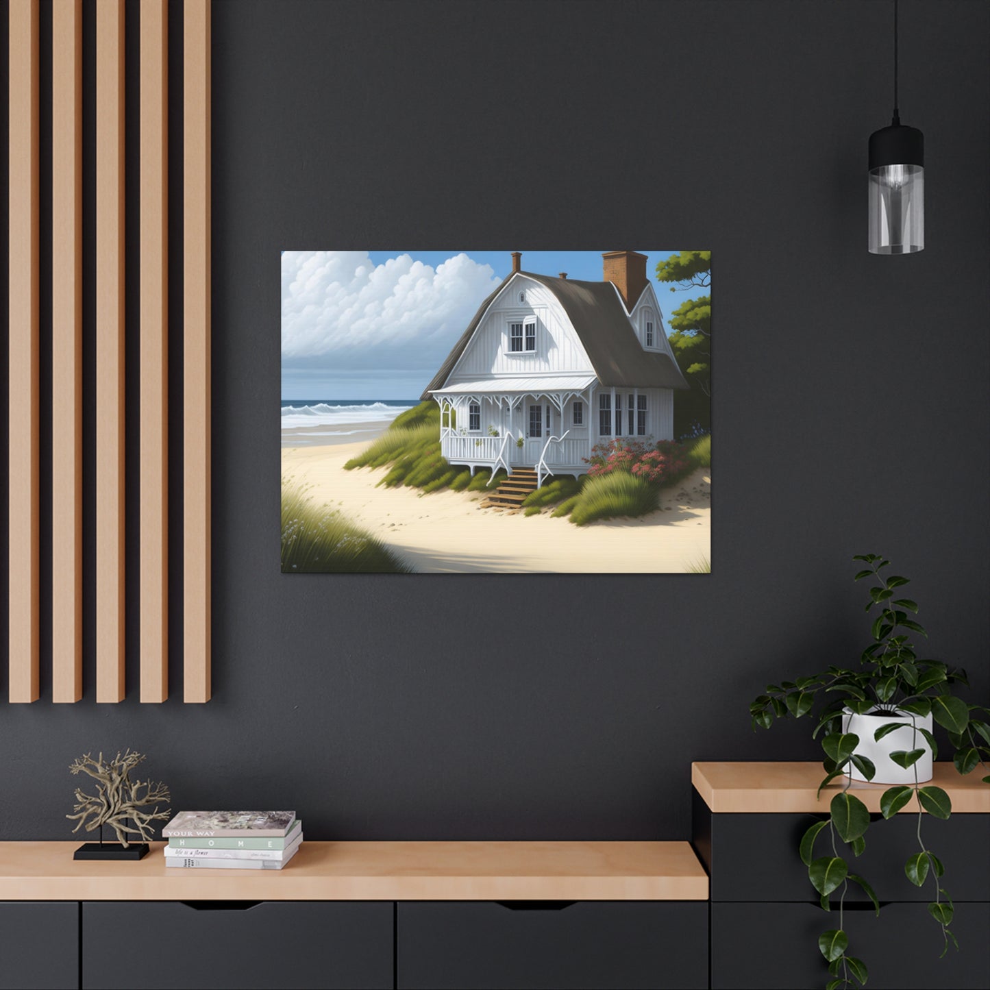 Coastal Retreat: Beach Cottage Canvas Wrap, Idyllic Coastal Landscapes, Serene Ocean Views, and Beachside Escapes.