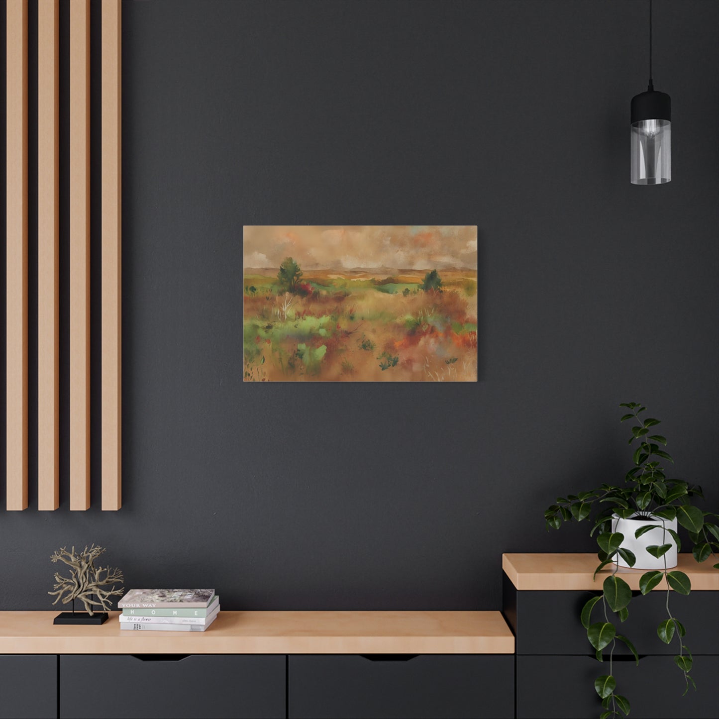 Autumn Meadow Watercolor Art Print, Large Canvas Wall Decor, Serene Landscape Painting, Nature-Inspired Home Decor, Multiple Sizes