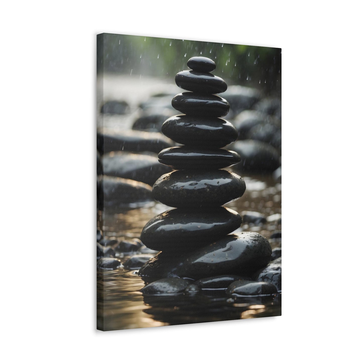 Zen Stone Stack Canvas Print - Tranquil River Rock Art, Mindfulness Meditation Wall Decor, Serene Spa Ambience, 8x10 to 32x48 Sizes