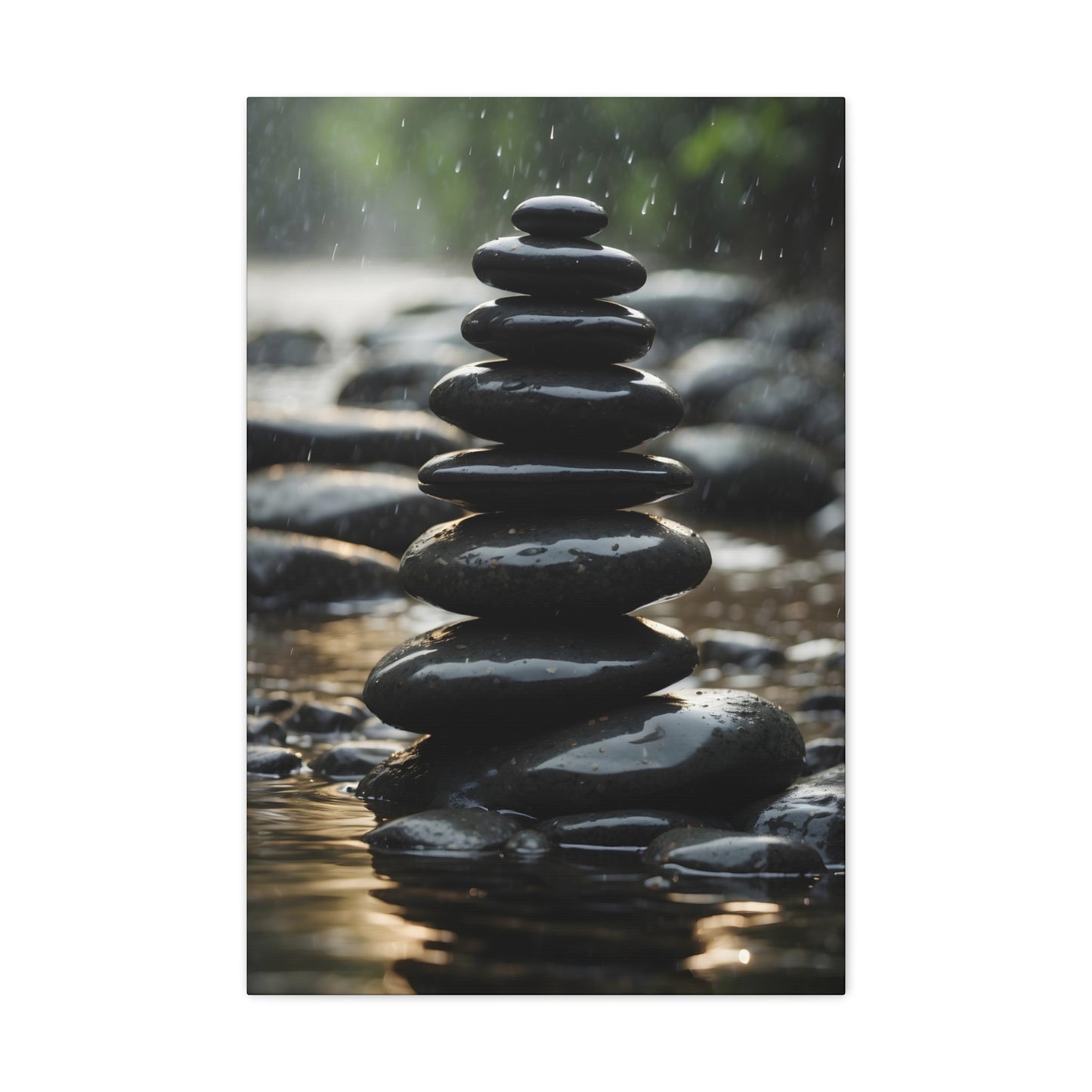 Zen Stone Stack Canvas Print - Tranquil River Rock Art, Mindfulness Meditation Wall Decor, Serene Spa Ambience, 8x10 to 32x48 Sizes