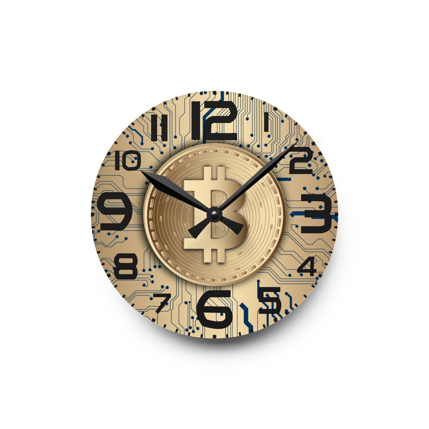 Gold Bitcoin Wall Clock, Contemporary Design in Multiple Sizes/Shapes, Functional Tech Decor, Great Gift for Bitcoin Traders