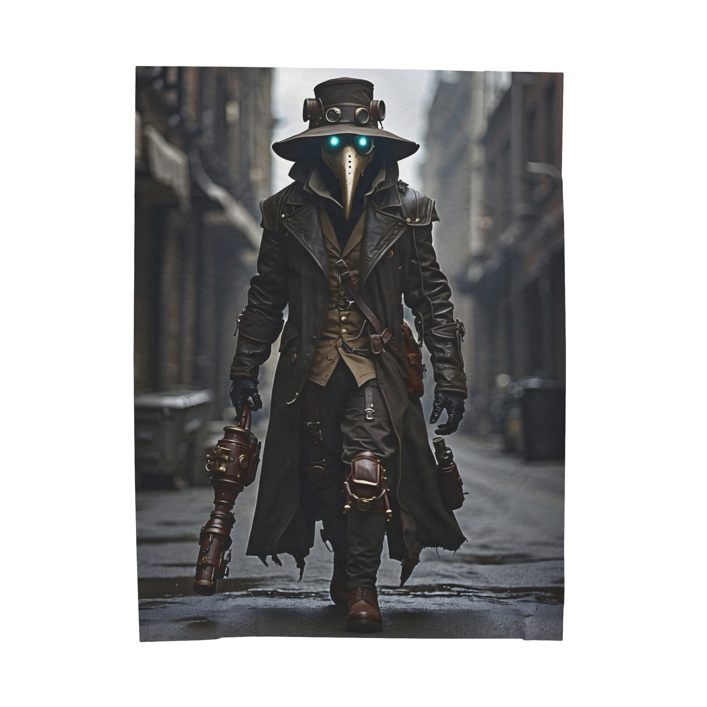 Steampunk Plague Doctor Blanket - Green-Eyed Leather-Clad Doctor Design, Soft Polyester, 2 Sizes - Unique Sci-Fi Fan Gift