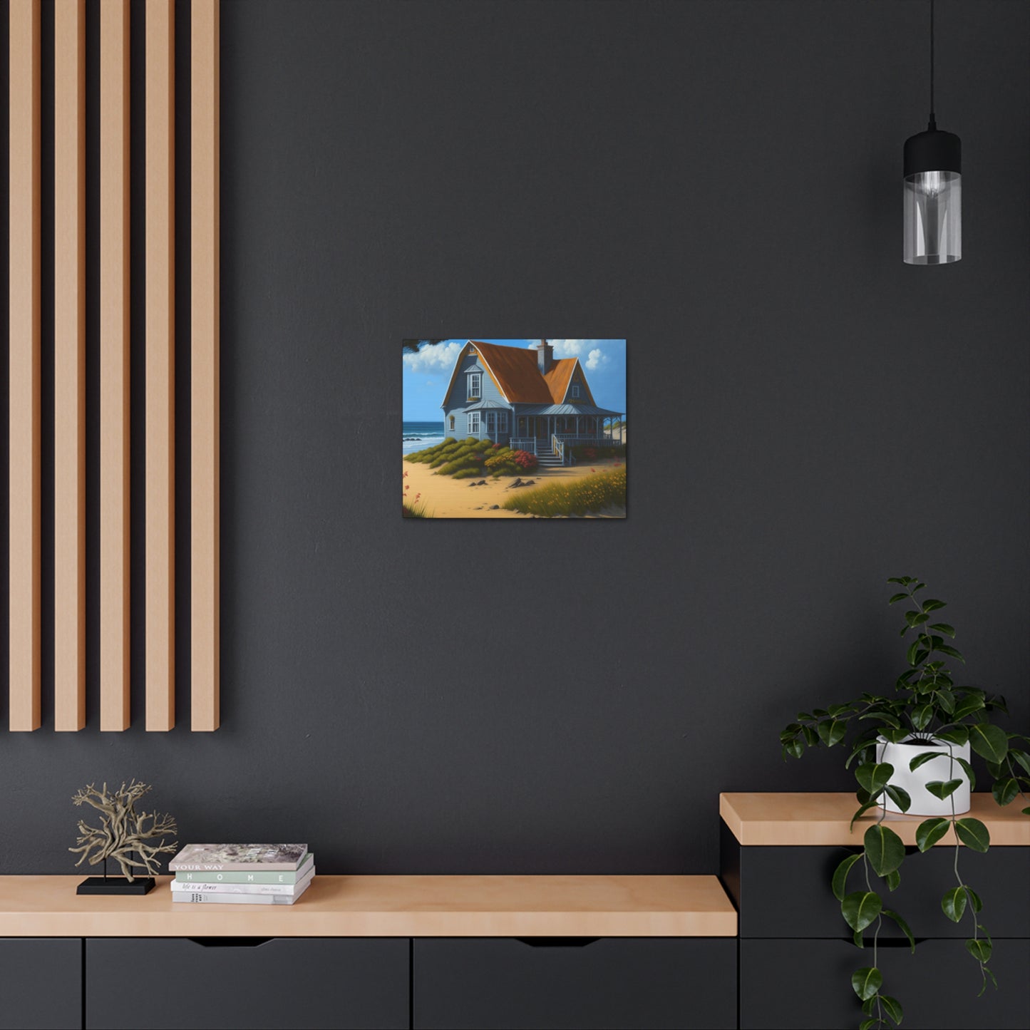 Coastal Retreat: Beach Cottage Canvas Wrap, Idyllic Coastal Landscapes, Serene Ocean Views, and Beachside Escapes, Sand Beaches.