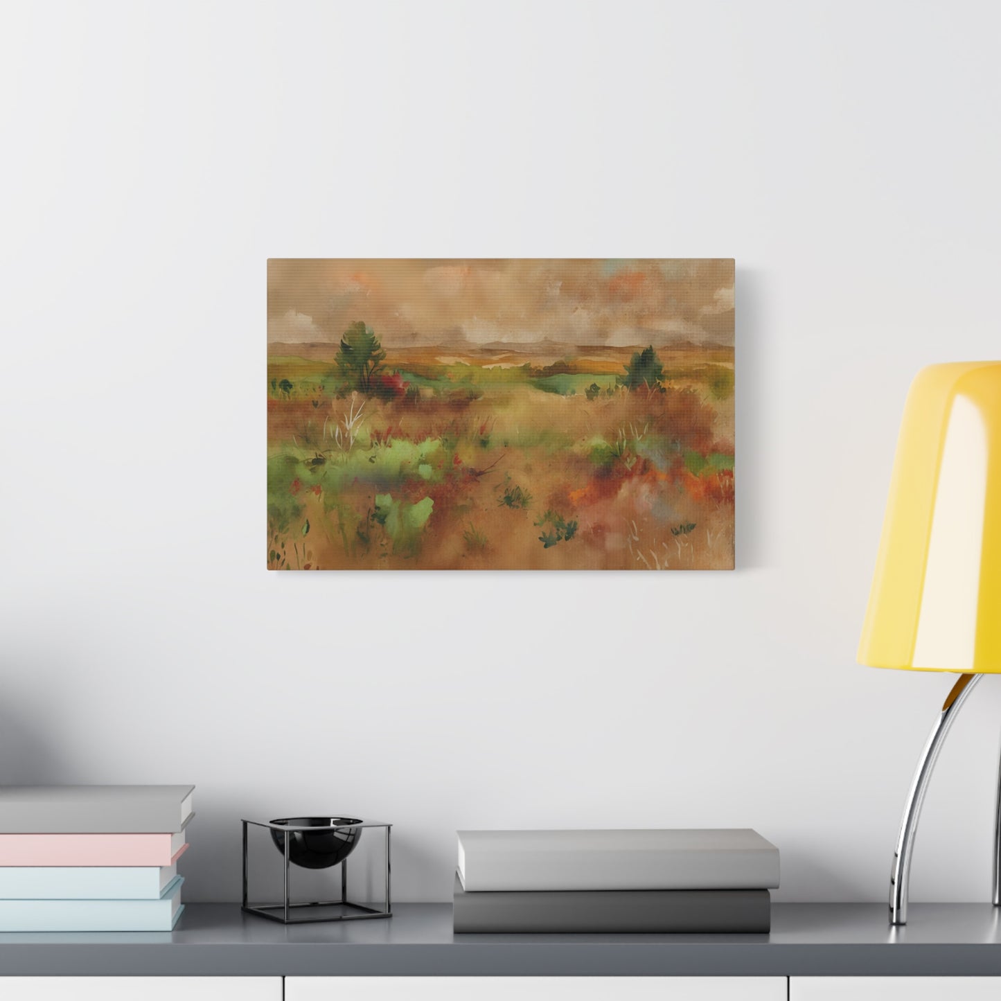 Autumn Meadow Watercolor Art Print, Large Canvas Wall Decor, Serene Landscape Painting, Nature-Inspired Home Decor, Multiple Sizes