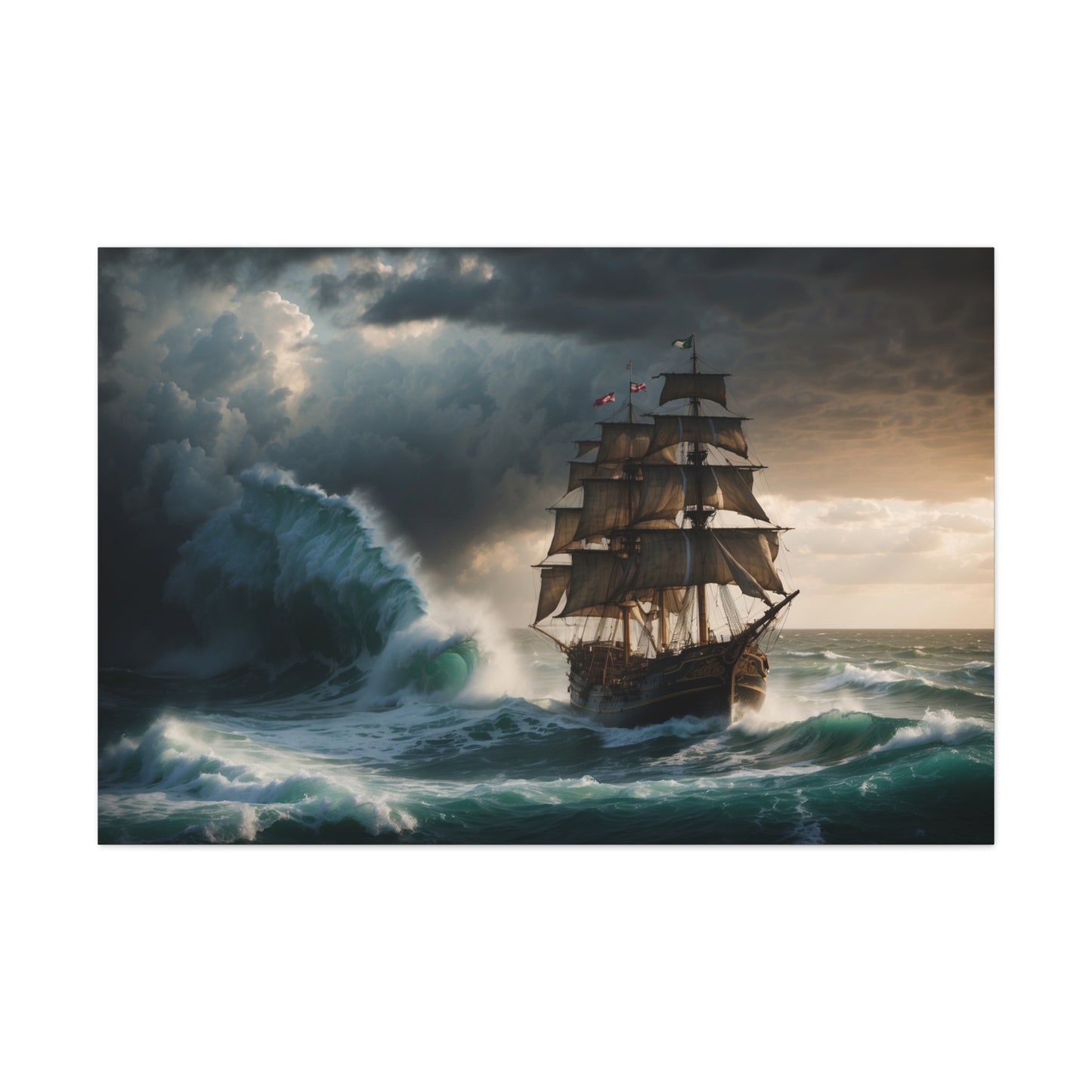 Majestic Tall Ship in a Storm Print - Nautical Canvas Wrap, Ocean Storm Scene for Office Decor, Unique Sailing Fan or Mariner Gift