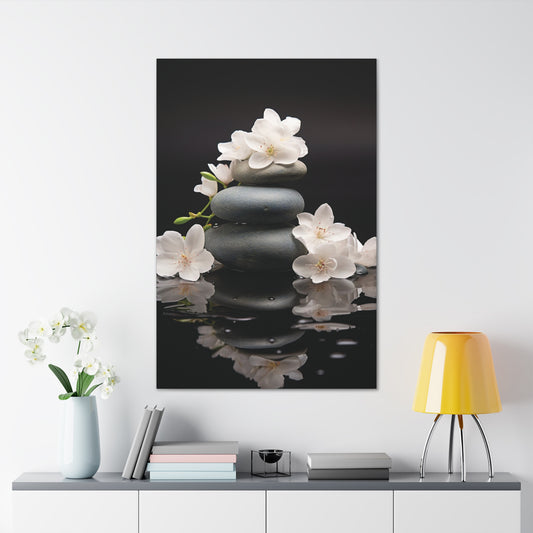 Zen Rocks in Water Artistic Canvas Wrap, Peaceful Home Decor Accent, Perfect for Relaxing Spaces, Wonderful Wellness Gift