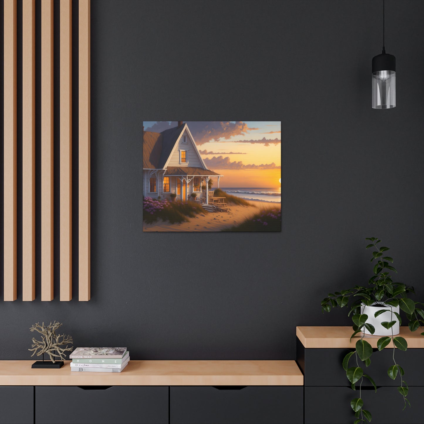 Coastal Retreat: Beach Cottage Canvas Wrap, Idyllic Coastal Landscapes, Serene Ocean Views, and Beachside Escapes Canvas Wrap Art