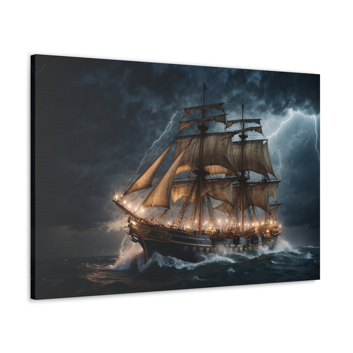 Majestic Tall Ship in Strom - Nautical Canvas Wrap, Ocean Dramatic Scene for Home Decor, Unique Sailor Fathers Day Gift