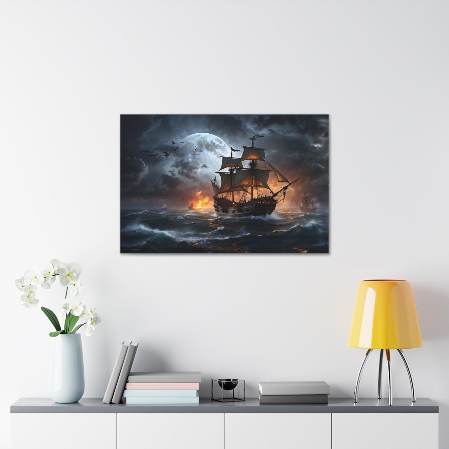 Pirate Ship Battle Storm Canvas Print - Epic Sea Fight Wall Art, Dramatic Ocean Decor, Historical Naval Scene, High-Definition Print