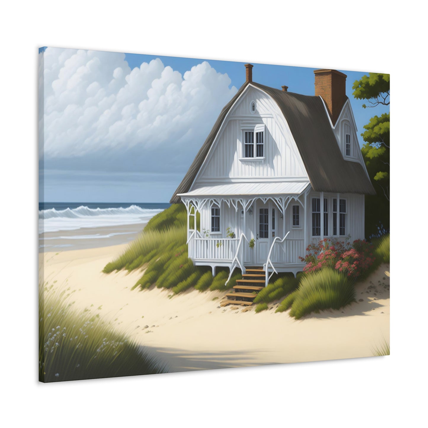 Coastal Retreat: Beach Cottage Canvas Wrap, Idyllic Coastal Landscapes, Serene Ocean Views, and Beachside Escapes.