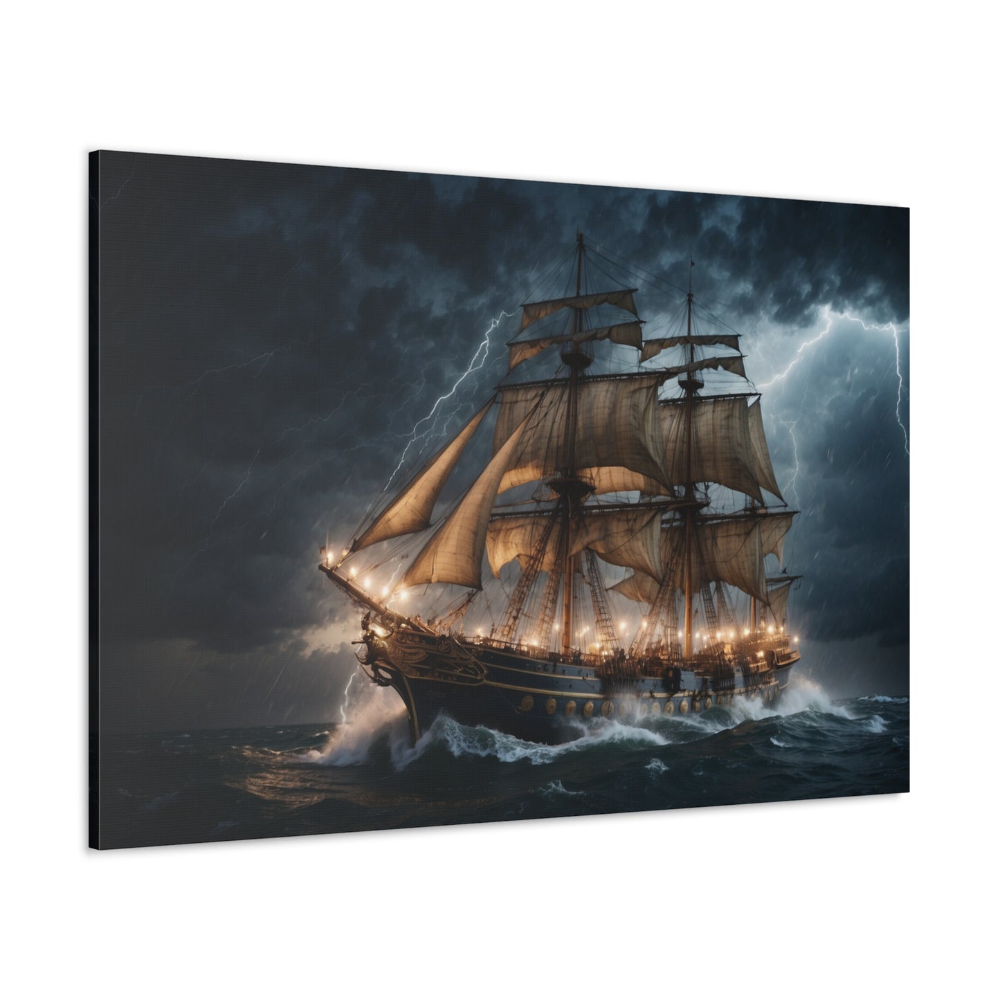 Majestic Tall Ship in Strom - Nautical Canvas Wrap, Ocean Dramatic Scene for Home Decor, Unique Sailor Fathers Day Gift