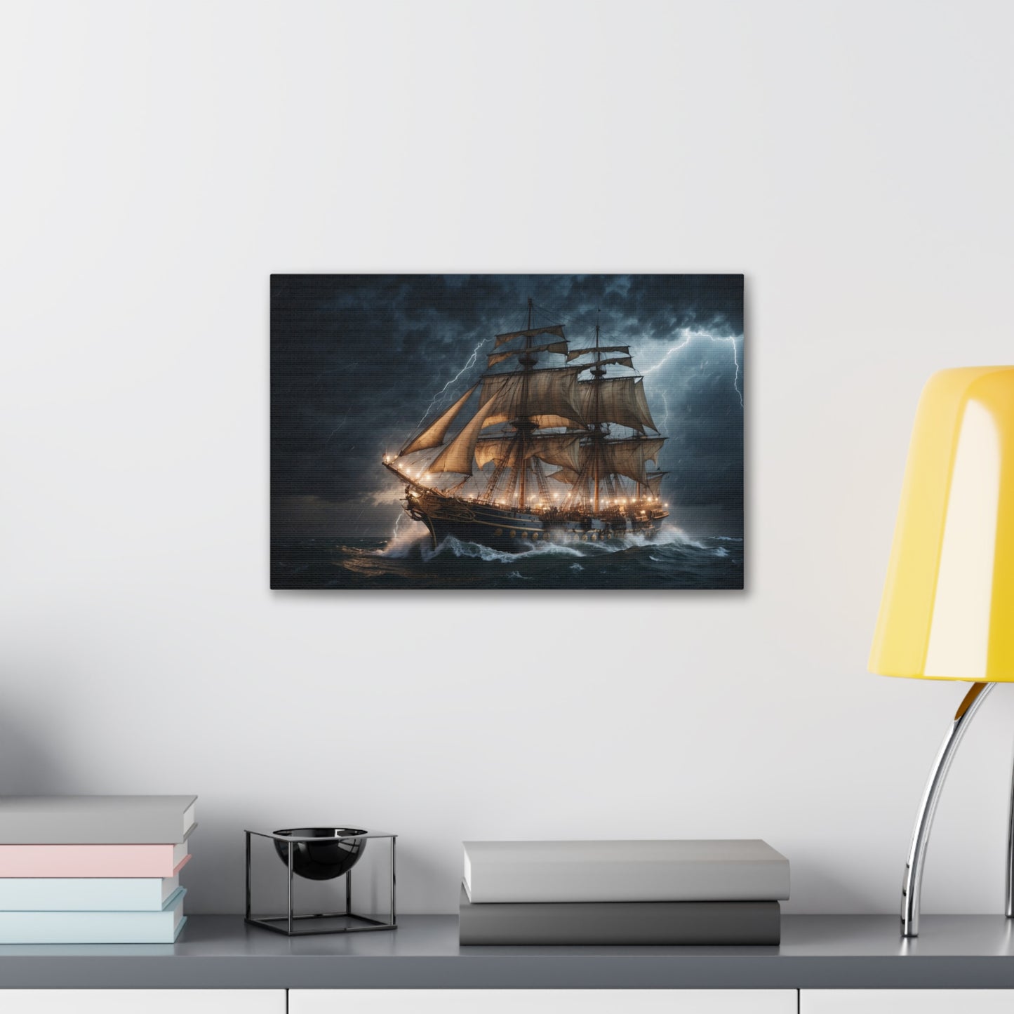 Majestic Tall Ship in Strom - Nautical Canvas Wrap, Ocean Dramatic Scene for Home Decor, Unique Sailor Fathers Day Gift