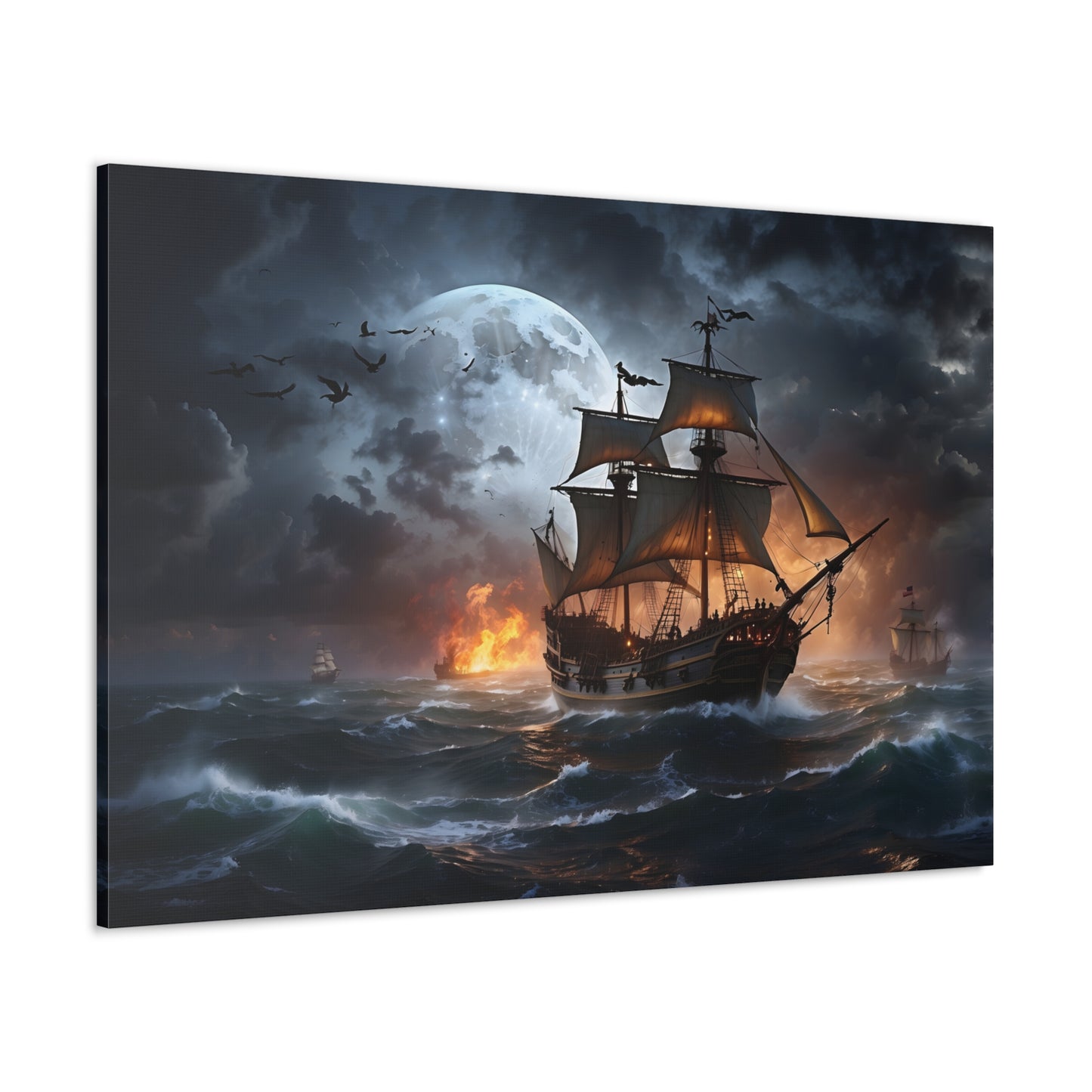 Pirate Ship Battle Storm Canvas Print - Epic Sea Fight Wall Art, Dramatic Ocean Decor, Historical Naval Scene, High-Definition Print