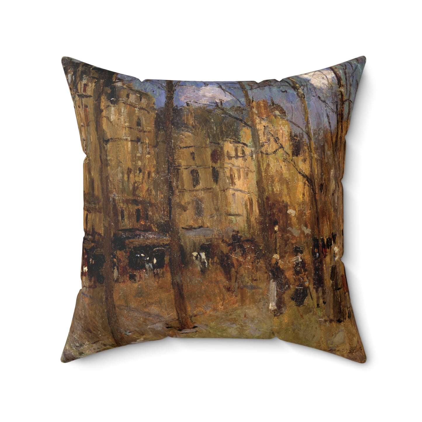 Boulevard Saint Germain Throw Pillow - Impressionist Art by Frank Edwin, Chic Sofa Cushion, Art Lover's Birthday Gift