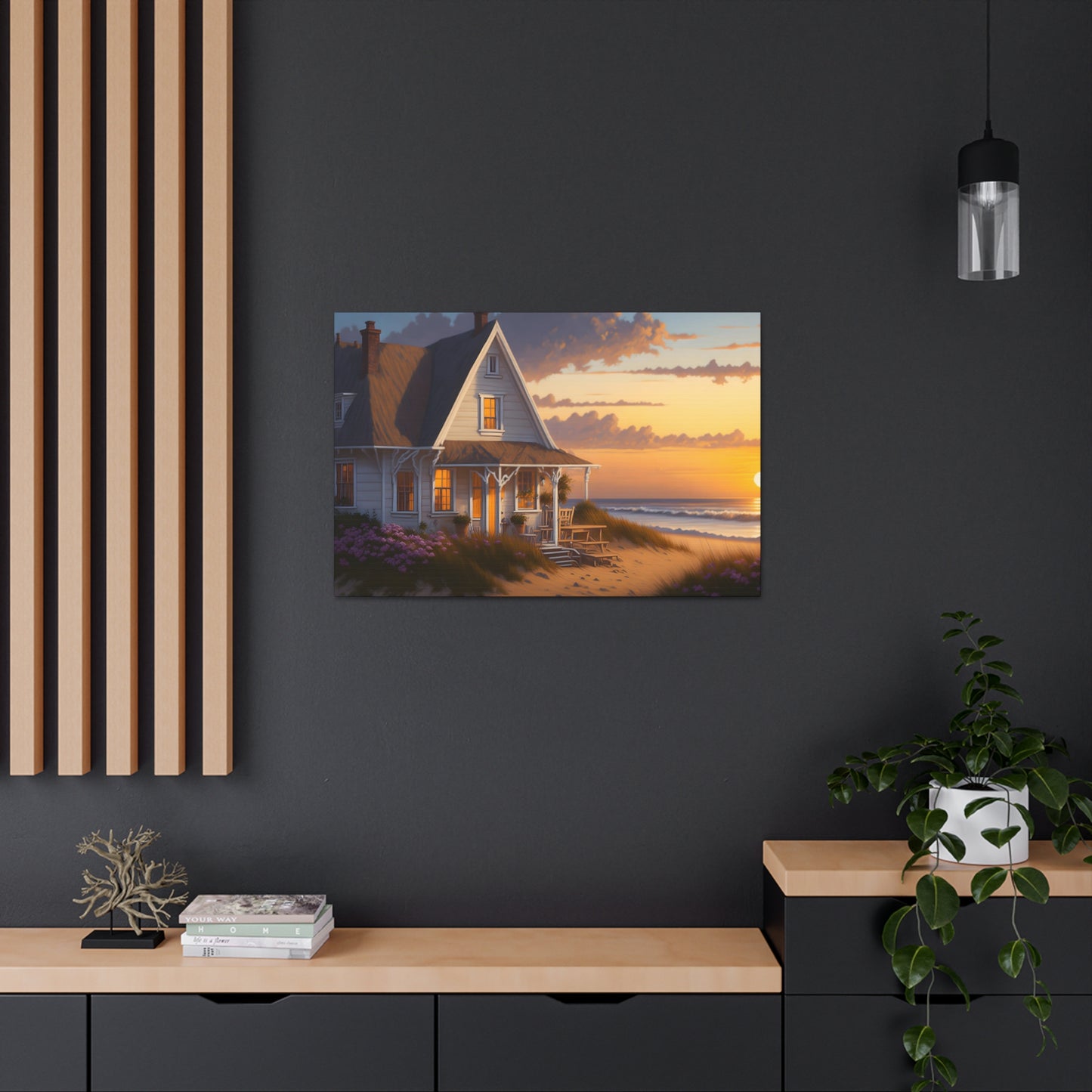 Coastal Retreat: Beach Cottage Canvas Wrap, Idyllic Coastal Landscapes, Serene Ocean Views, and Beachside Escapes Canvas Wrap Art