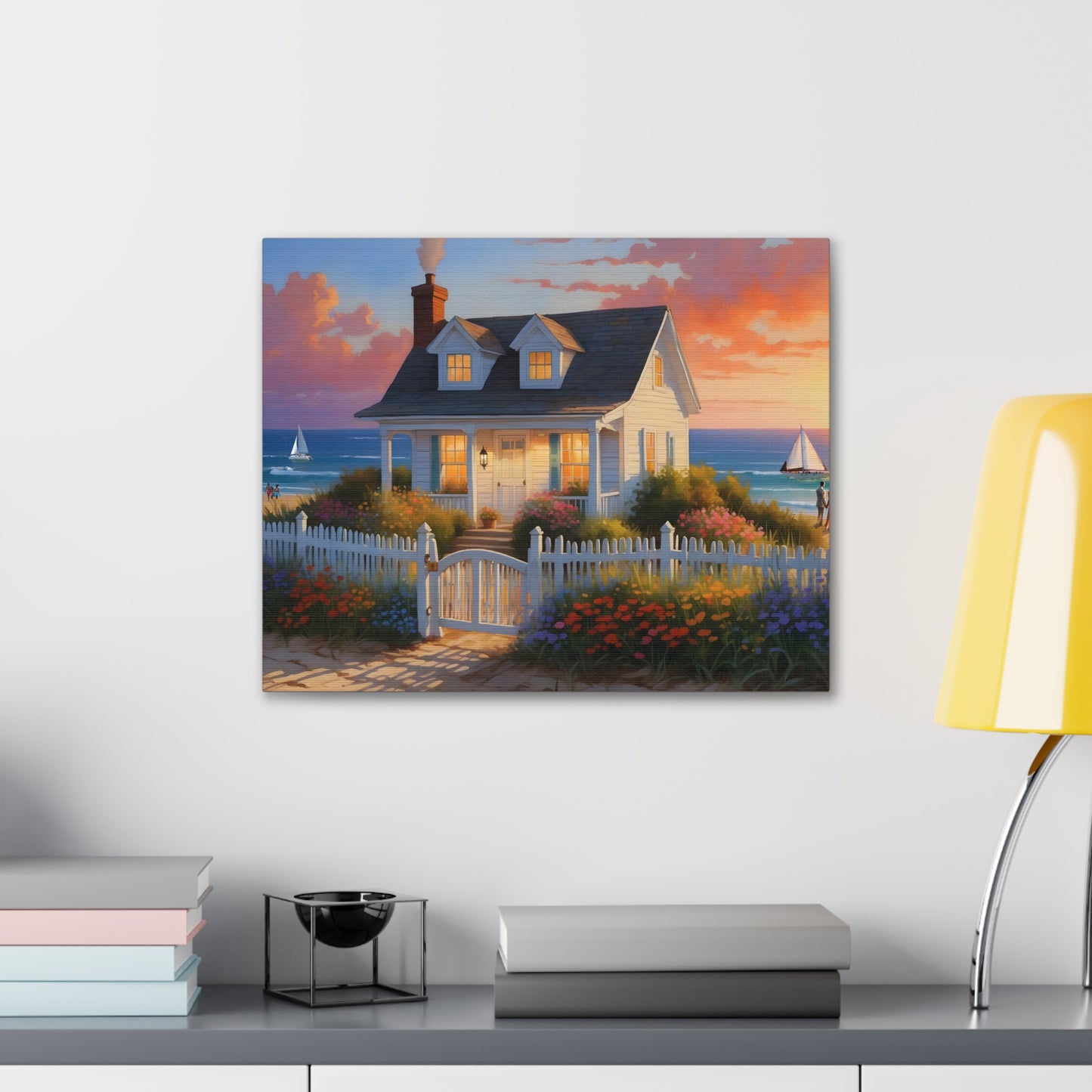 Sunset Beach Cottage Canvas Print | Coastal Wall Art | Six Sizes Available | Perfect for Home Décor | Ocean Painting | Seaside Retreat