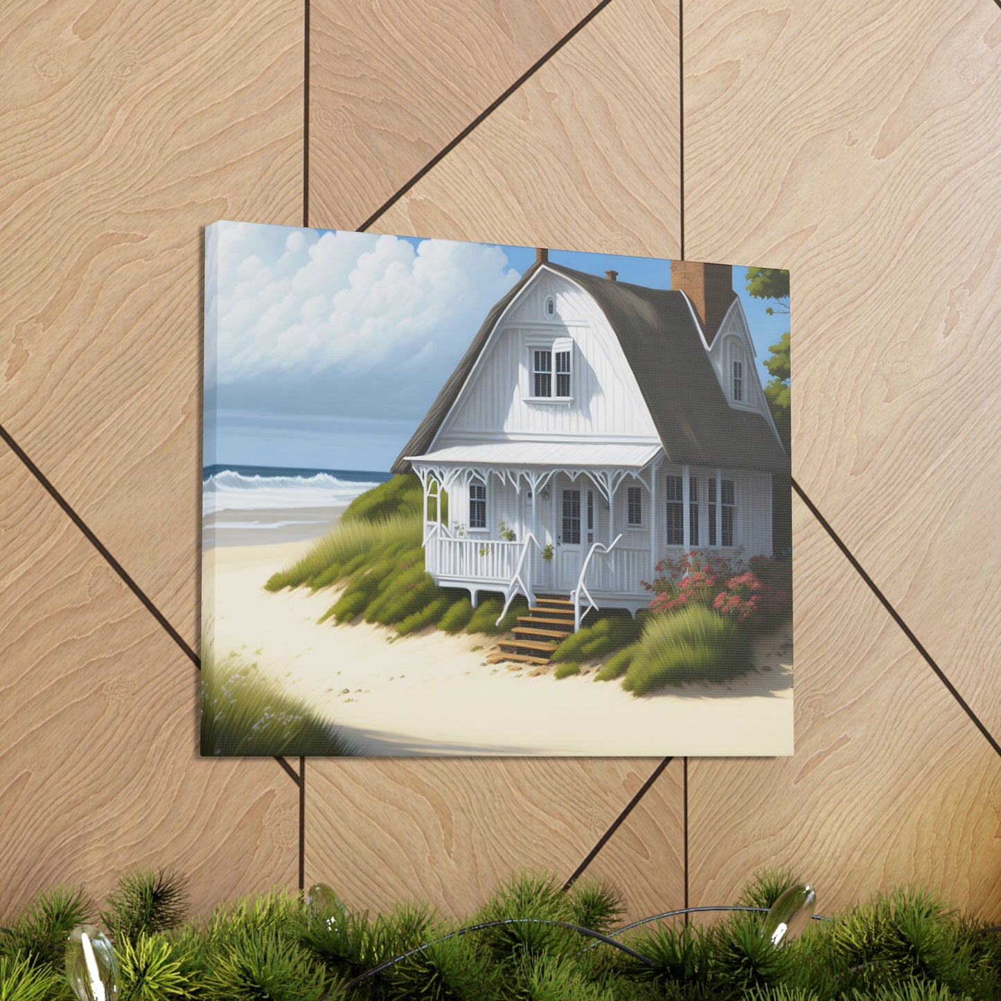 Coastal Retreat: Beach Cottage Canvas Wrap, Idyllic Coastal Landscapes, Serene Ocean Views, and Beachside Escapes.