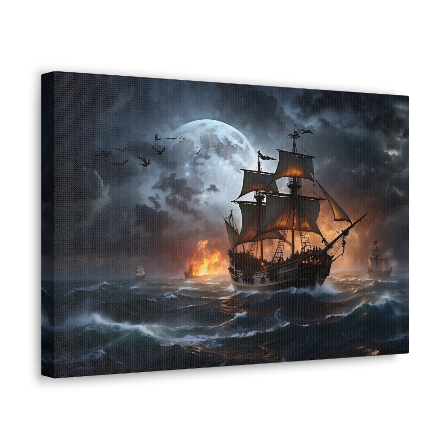 Pirate Ship Battle Storm Canvas Print - Epic Sea Fight Wall Art, Dramatic Ocean Decor, Historical Naval Scene, High-Definition Print