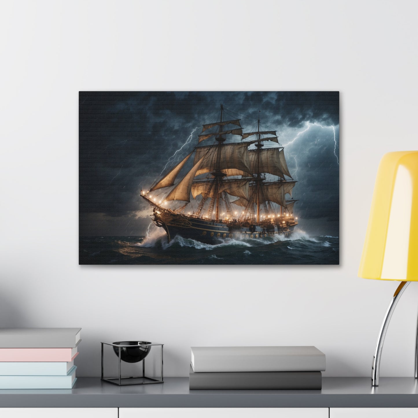 Majestic Tall Ship in Strom - Nautical Canvas Wrap, Ocean Dramatic Scene for Home Decor, Unique Sailor Fathers Day Gift