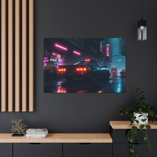 Futuristic Metropolis: Blade Runner Style Dystopian City Canvas Wrap with Cyberpunk Art, Sci-fi Landscape, Neon Lights, and Urban No