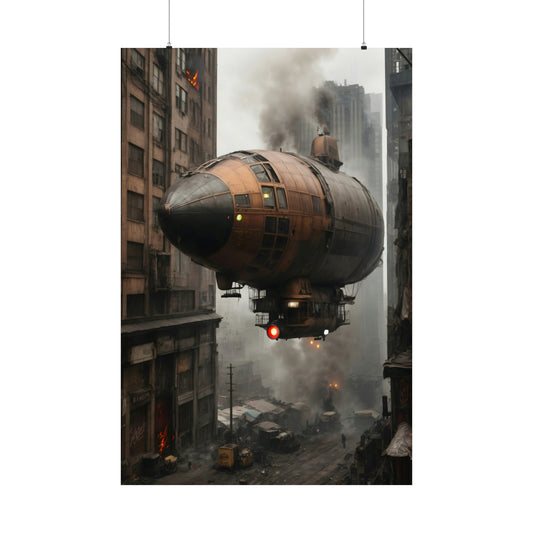 Steampunk Airship Poster - Dystopian Landscape Art Print - Wall Decor for Sci-Fi Enthusiasts - Great Gaming - Teen Room Decor