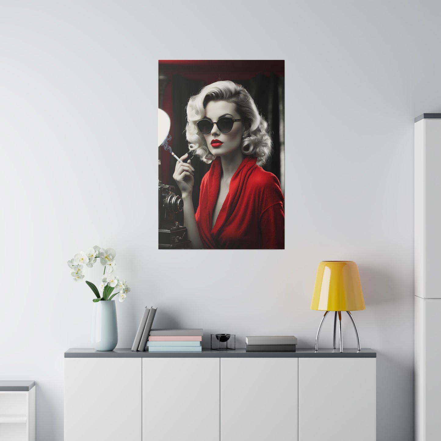 Classic Hollywood Glamour - Timeless Beauty in Red Canvas Print - Vintage-Inspired Starlet with Camera - Available from 8x10 to 32x48 inches