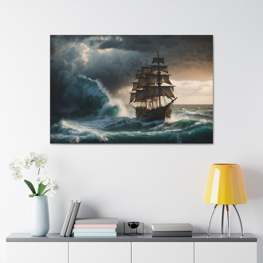 Majestic Tall Ship in a Storm Print - Nautical Canvas Wrap, Ocean Storm Scene for Office Decor, Unique Sailing Fan or Mariner Gift