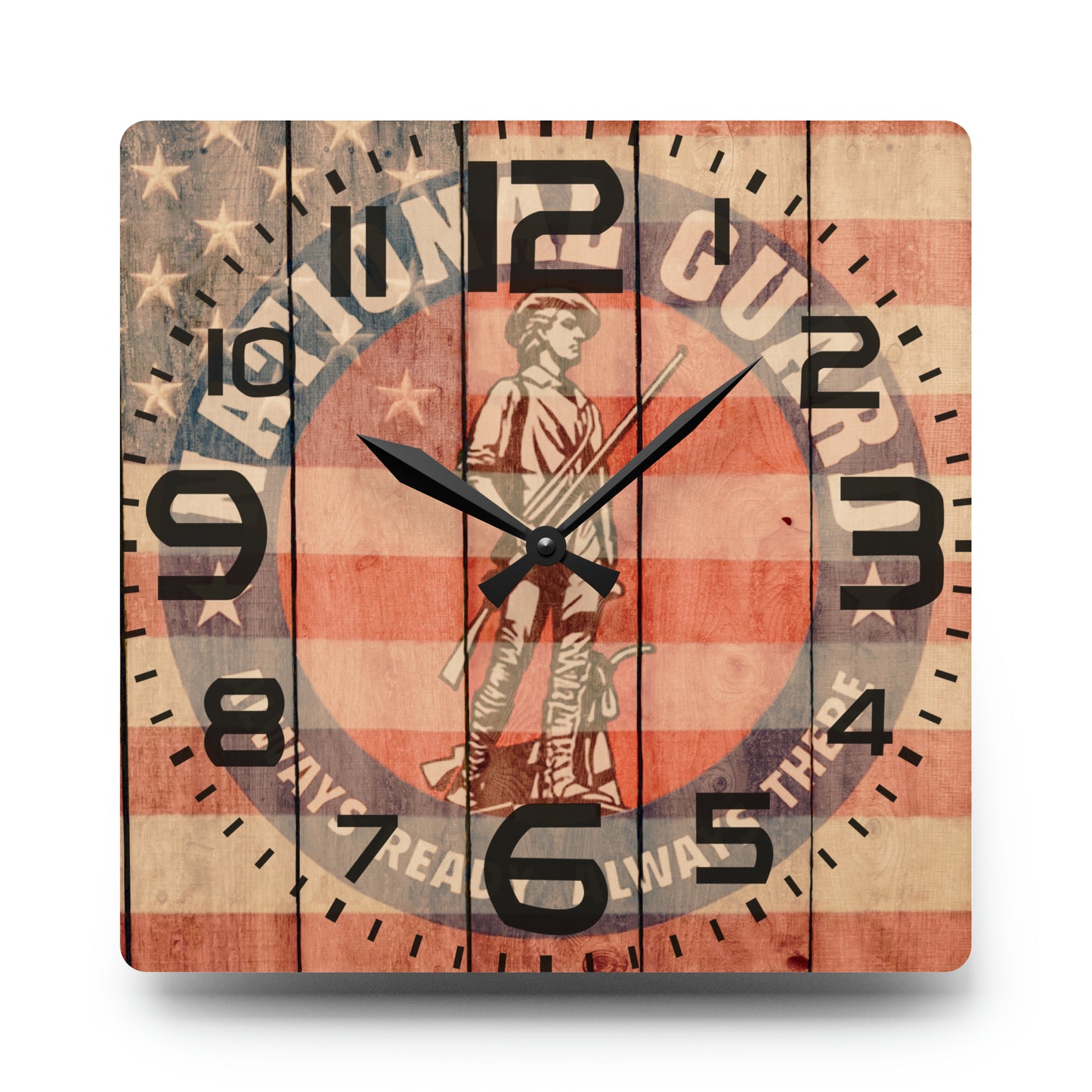 Unique National Guard Wall Clock - Faded US Flag & Logo - Perfect Military Home Decor - Choose from 3 Sizes and 2 Shapes!