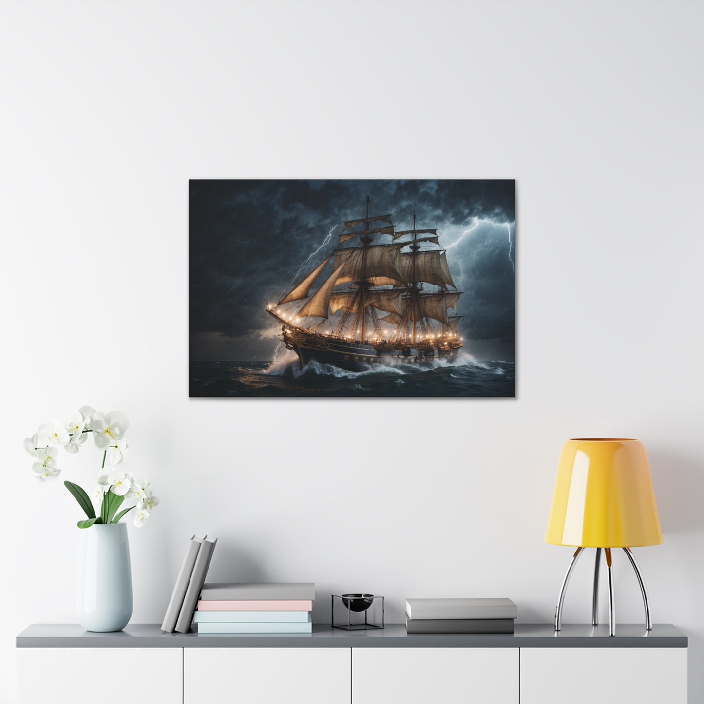 Majestic Tall Ship in Strom - Nautical Canvas Wrap, Ocean Dramatic Scene for Home Decor, Unique Sailor Fathers Day Gift